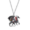 Silvertone Black Dragon Pendant Necklace - White