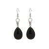 Silvertone Black Teardrop Drop Earrings