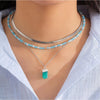 Silvertone Blue Beaded Layered Necklace - White