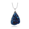 Silvertone Blue Crystal Geode Pendant Necklace - White