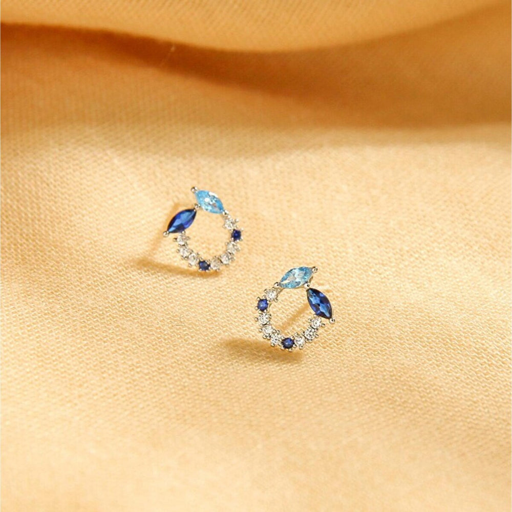 Silvertone Blue Crystal Wreath Stud Earrings