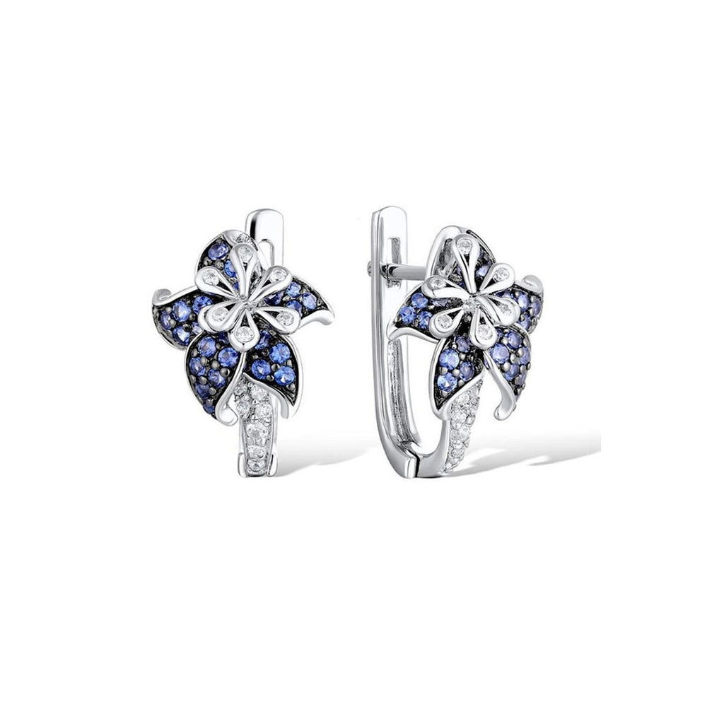 Silvertone Blue Cubic Zirconia Lily Leverback Earrings