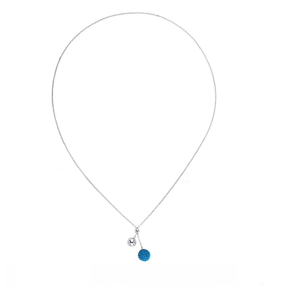 Silvertone Blue Shamballa Necklace - White