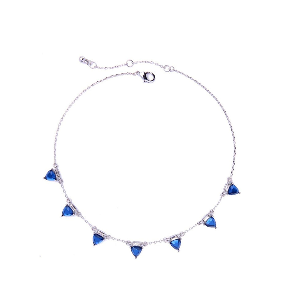 Silvertone Blue Triangle Collar Necklace - White