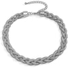 Silvertone Braided Herringbone Choker Necklace - White