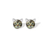 Silvertone Brown Cat Circular Stud Earrings