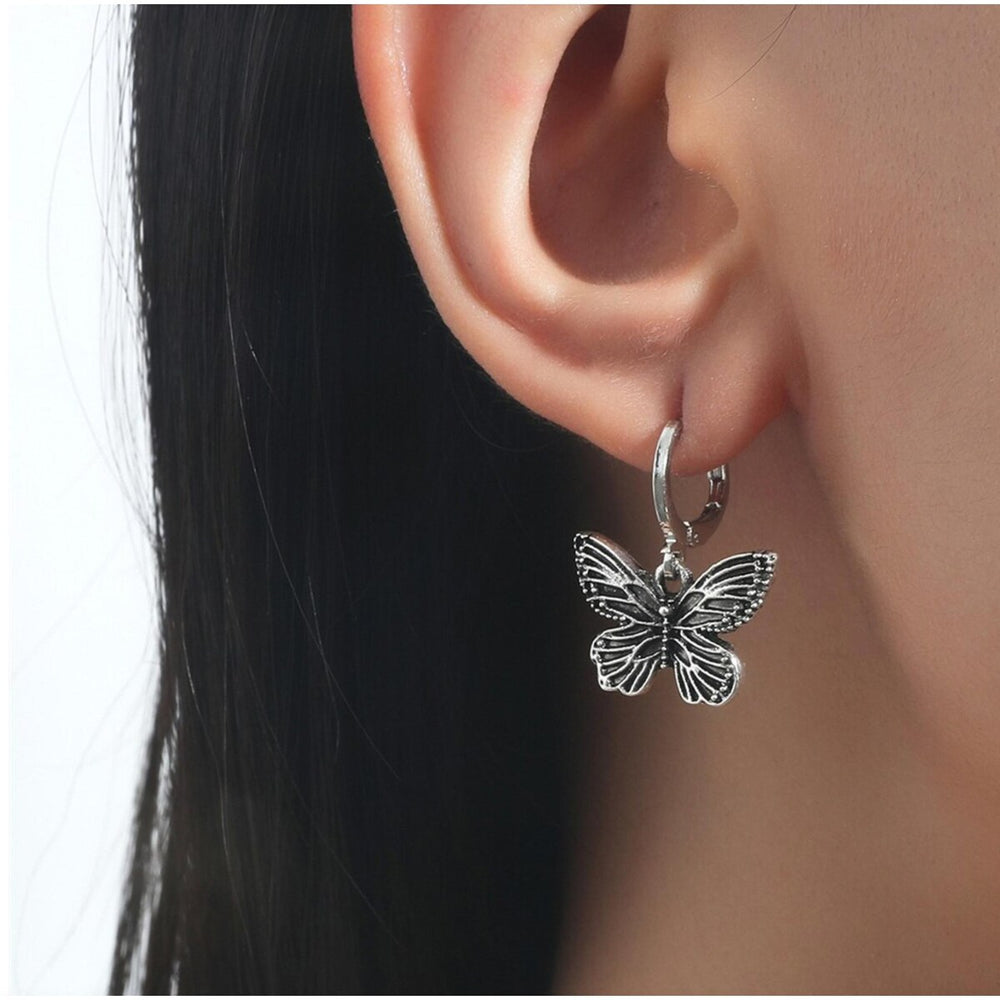 Silvertone Butterfly Huggie Hoop Earrings