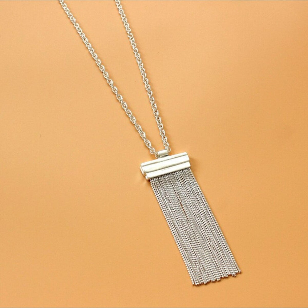 Silvertone Chain Drop Pendant Necklace - White