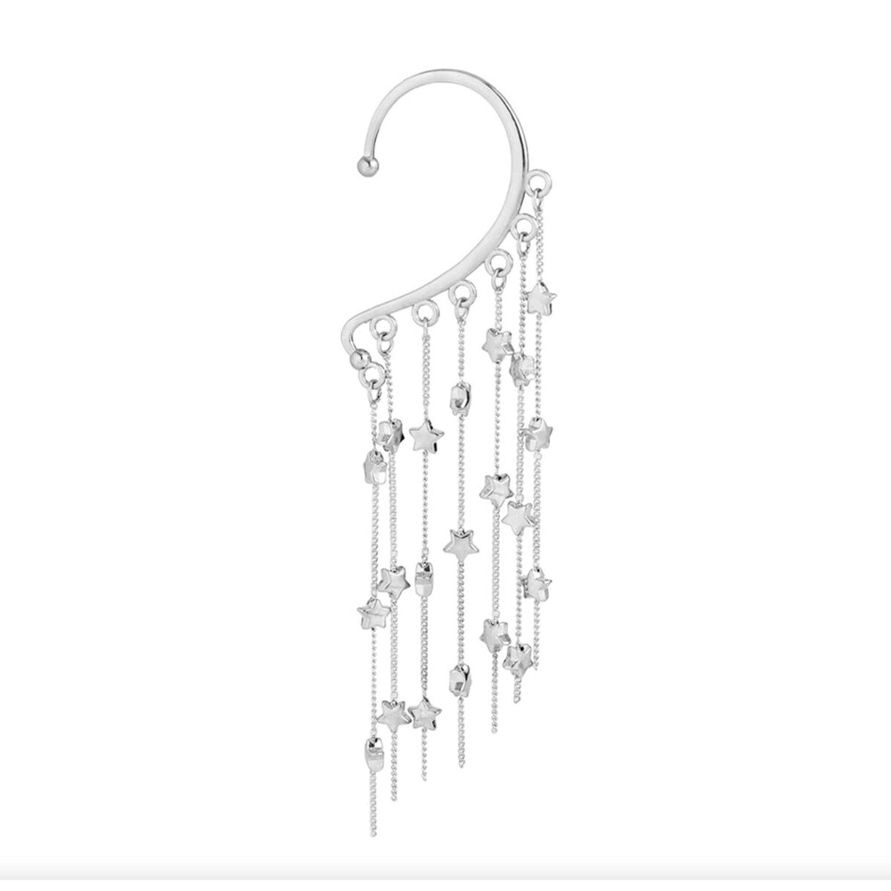 Silvertone Chain Drop Stars Statement Ear Cuff