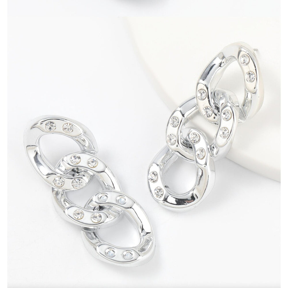 Silvertone Chain Link Crystal Drop Earrings