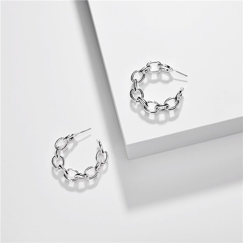 Silvertone Chain Link Hoop Earrings