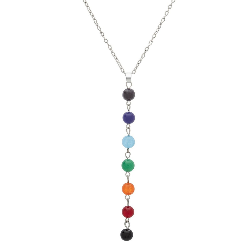 Silvertone Chakra Beaded Pendant Necklace - White