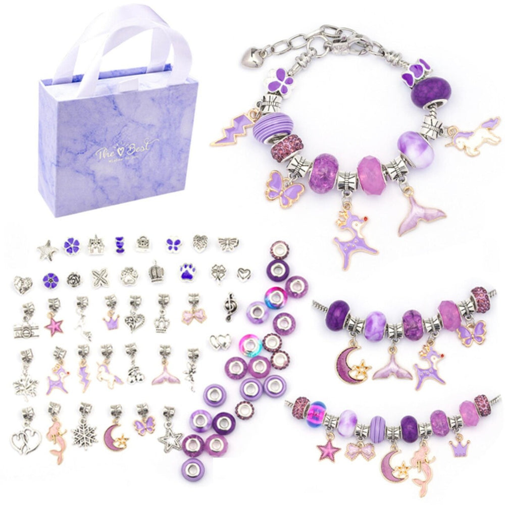 Silvertone Charm Bracelet Set with Purple Charms