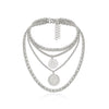 Silvertone Chunky Medallion Layered Necklace - White