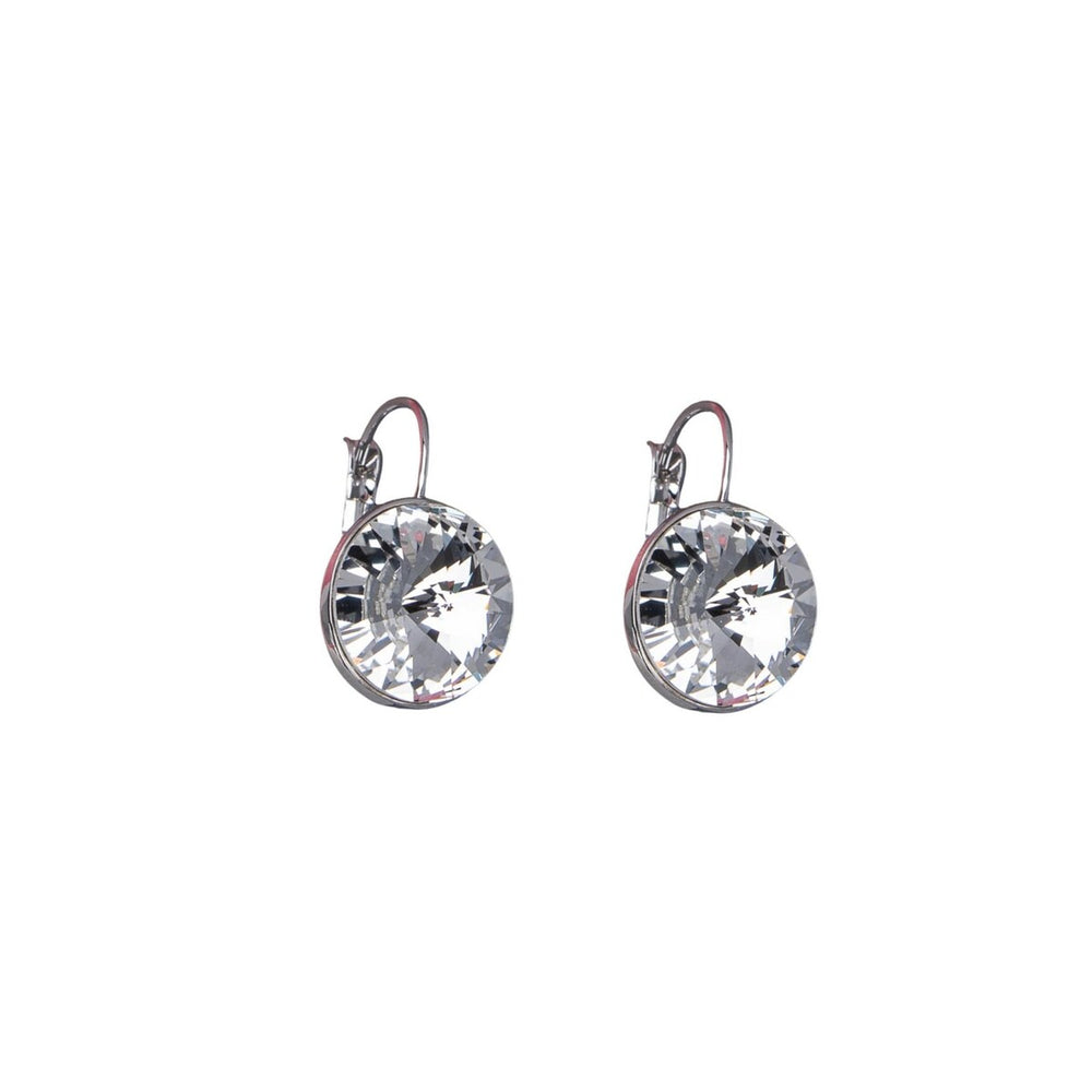 Silvertone Clear Circular Swarovski Crystal Leverback Earrings