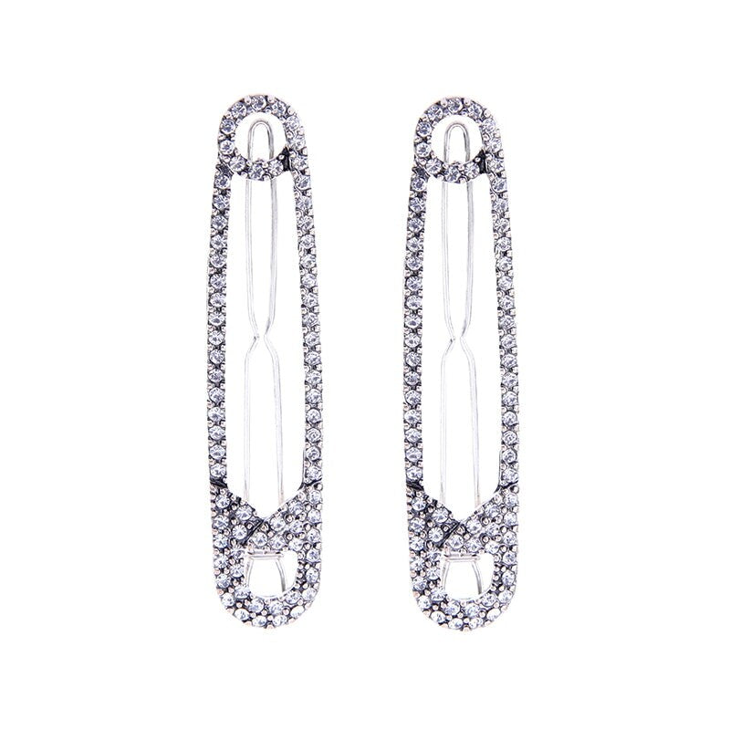 Silvertone Clear Crystal Safety Pin Earrings