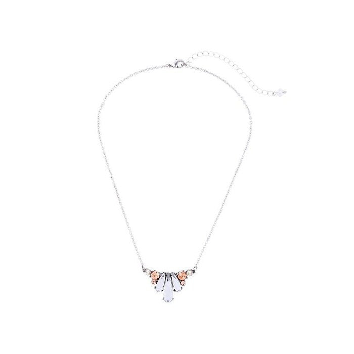 Silvertone Clear Crystal Teardrop Pendant Necklace - White