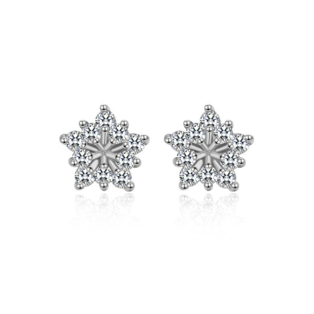 Silvertone Clear Cubic Zirconia Snowflake Stud Earrings