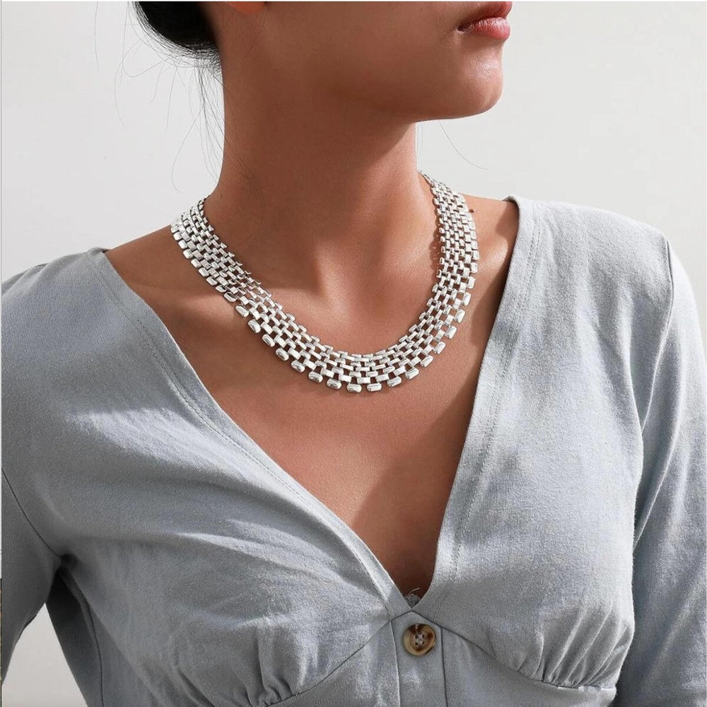 Silvertone Collar Necklace - White