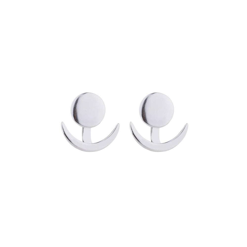 Silvertone Crescent Moon Circular Ear Jackets