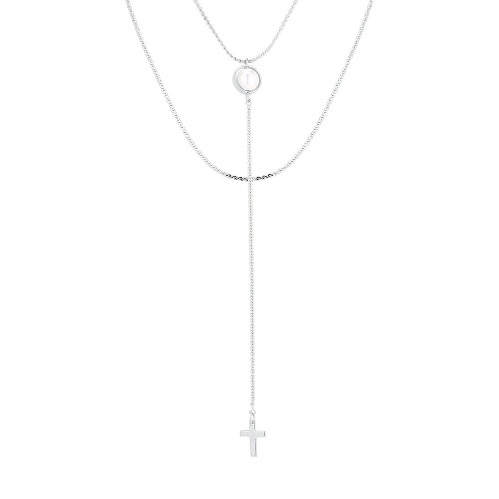 Silvertone Cross Layered Necklace - White