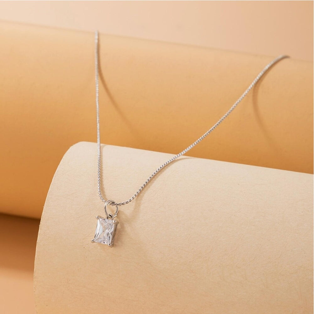 Silvertone Crystal Baguette Dainty Necklace - White