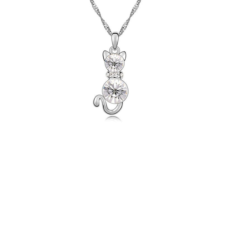 Silvertone Crystal Cat Pendant Necklace