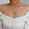 Silvertone Crystal Chevron Layered Necklace - White