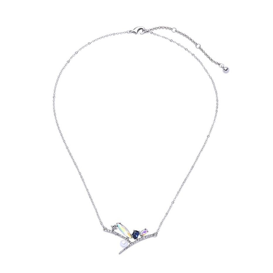 Silvertone Crystal Geometric Pendant Necklace - White