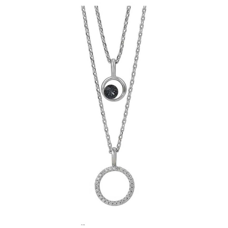 Silvertone Crystal Open Circle Layered Necklace