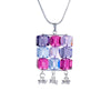 Silvertone Cubic Pendant Necklace with Multi-Coloured Swarovski Crystals - White