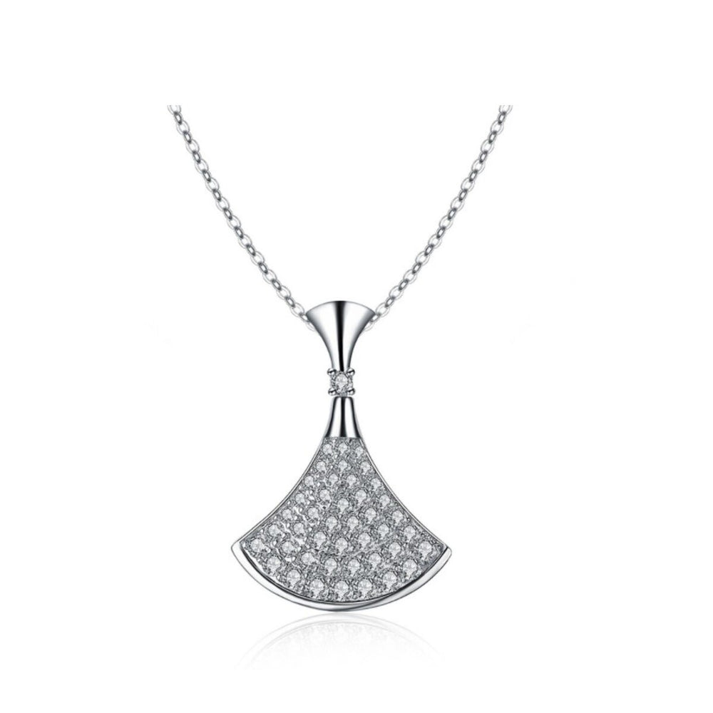 Silvertone Cubic Zirconia Fan Pendant Necklace - White