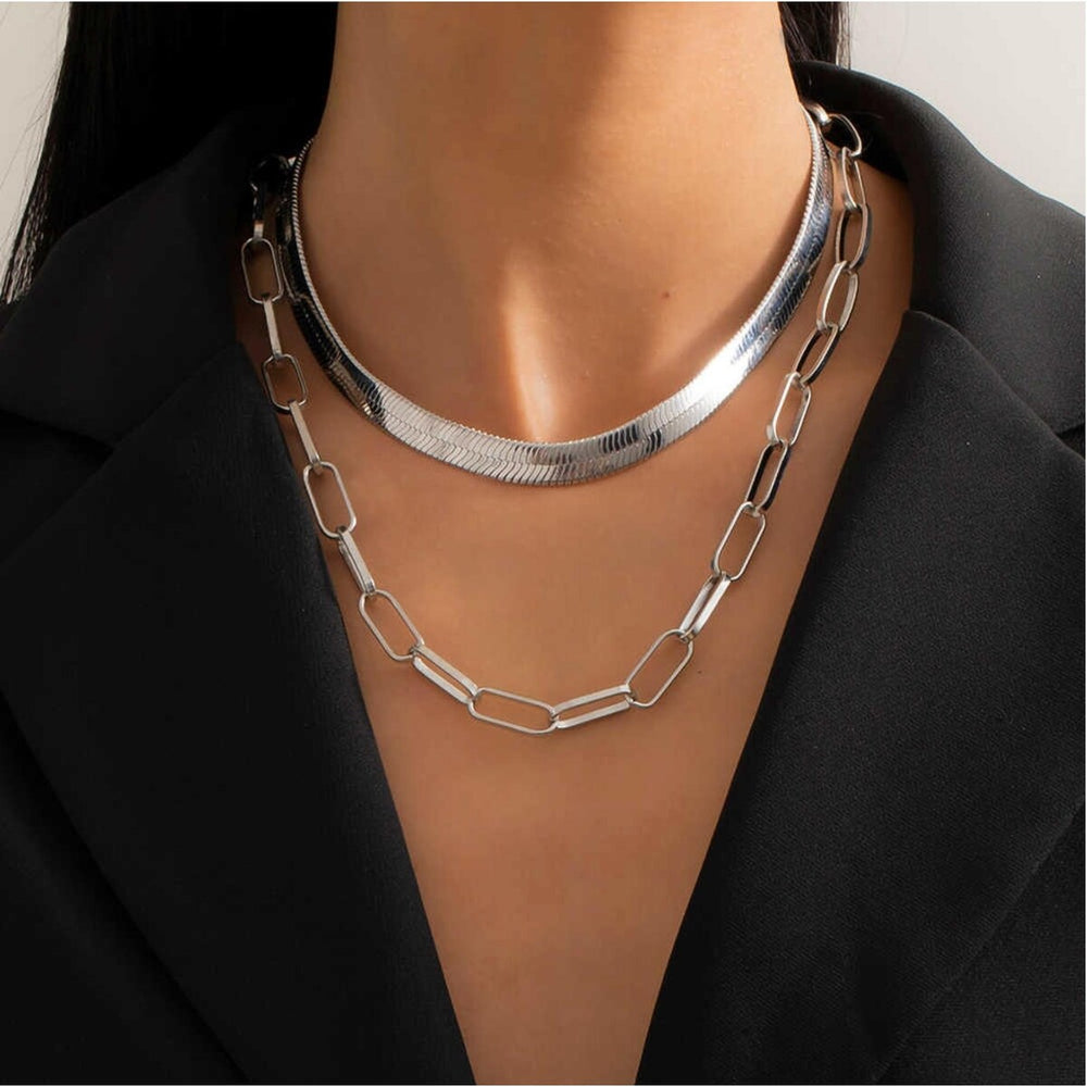 Silvertone Curb Chain Link Layered Necklace - White