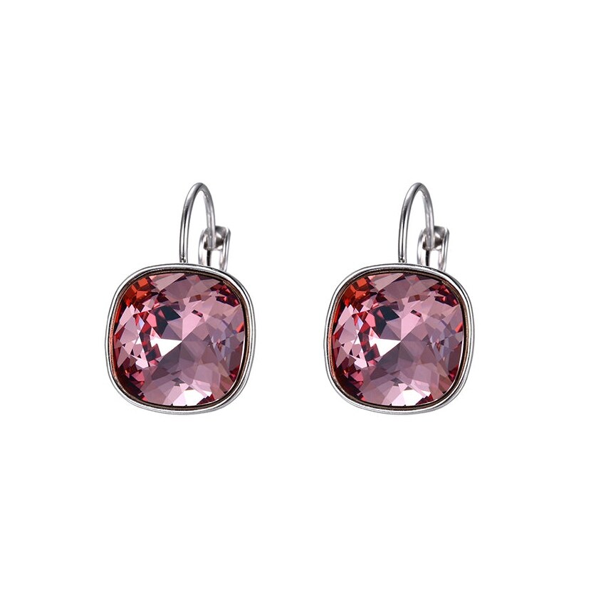 Silvertone Cushion Cut Crystal Leverback Earrings