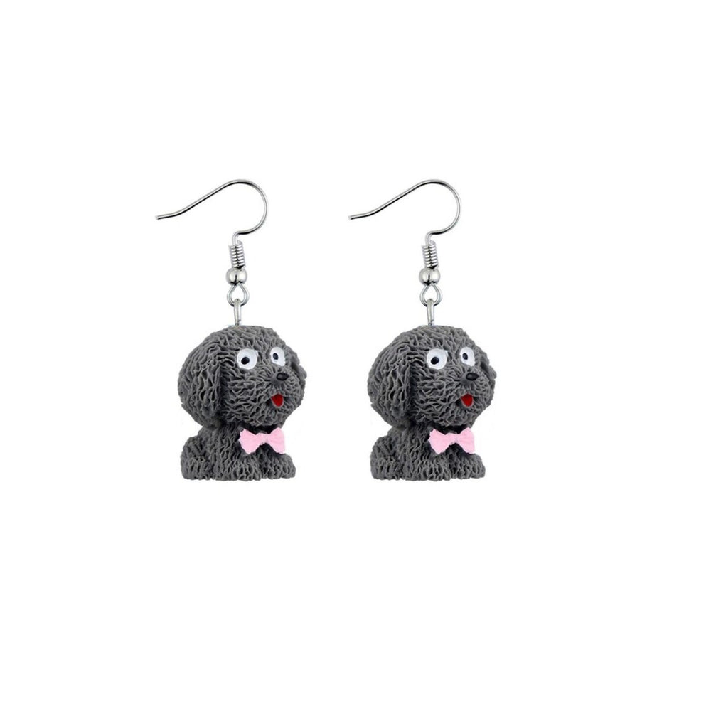 Silvertone Cute Puppy Earrings with pink Bow in Grey