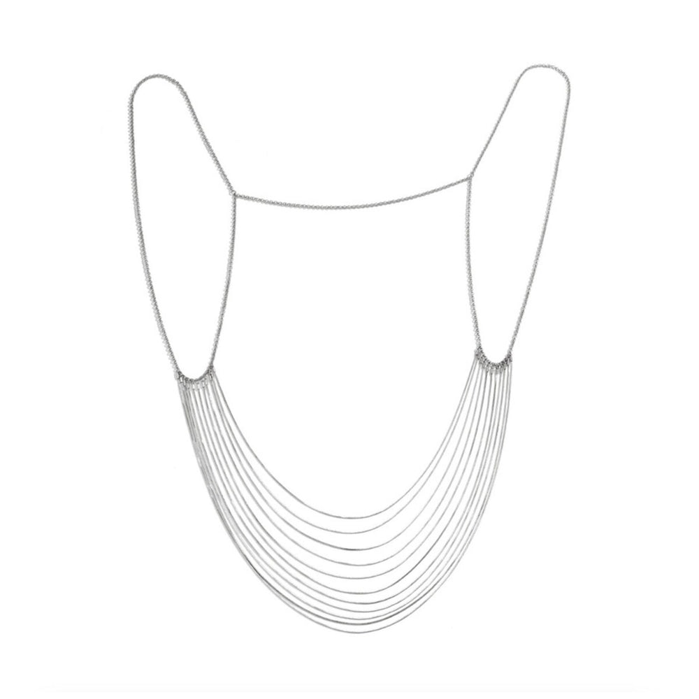 Silvertone Dainty Layered Chain Bib Necklace - White