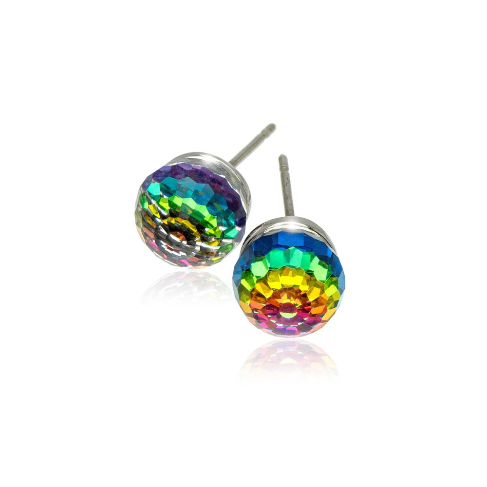 Silvertone Disco Ball Crystal Stud Earrings