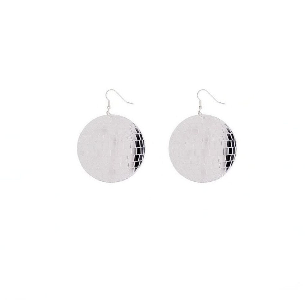 Silvertone Disco Ball Drop Earrings