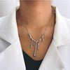 Silvertone Dripping Necklace - White