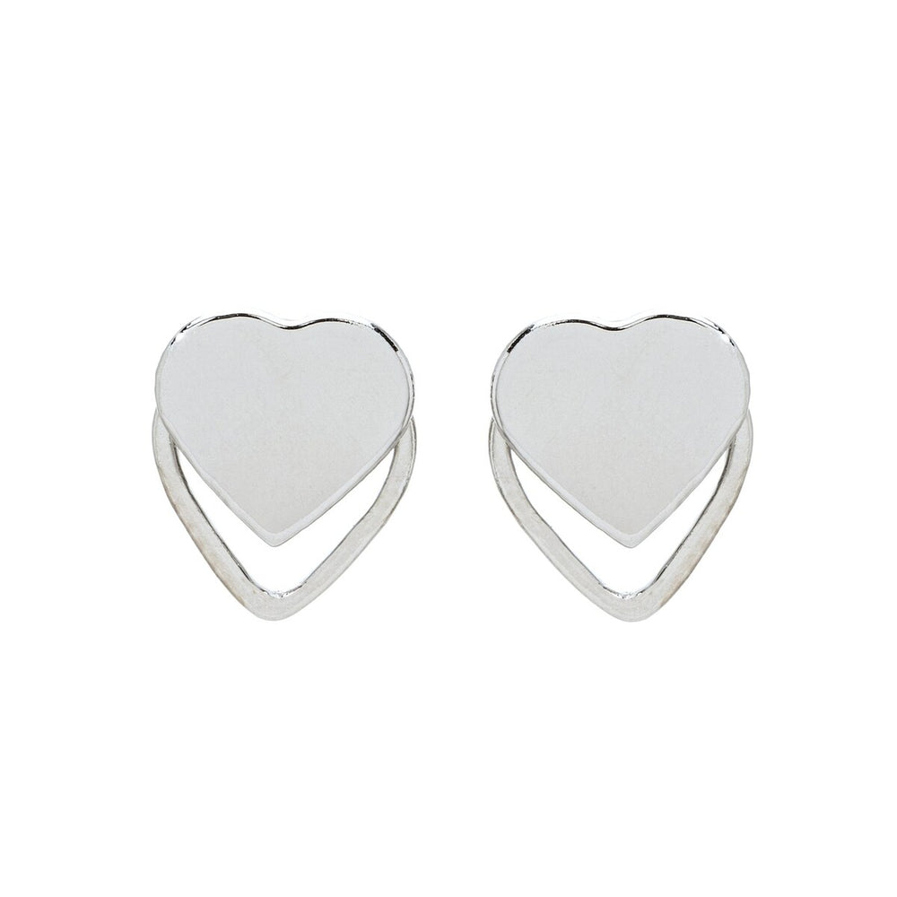 Silvertone Dual Heart Stud Earrings