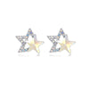 Silvertone Dual Star Stud Earrings with Swarovski Crystal