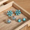 Silvertone Faux Turquoise Floral And Circular Stud Earring Set