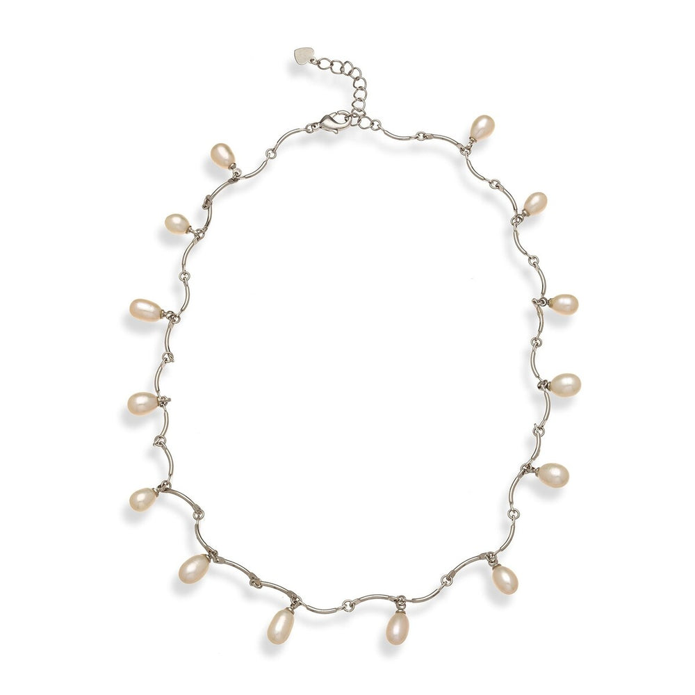 Silvertone Freshwater Pearl Station Necklace - White