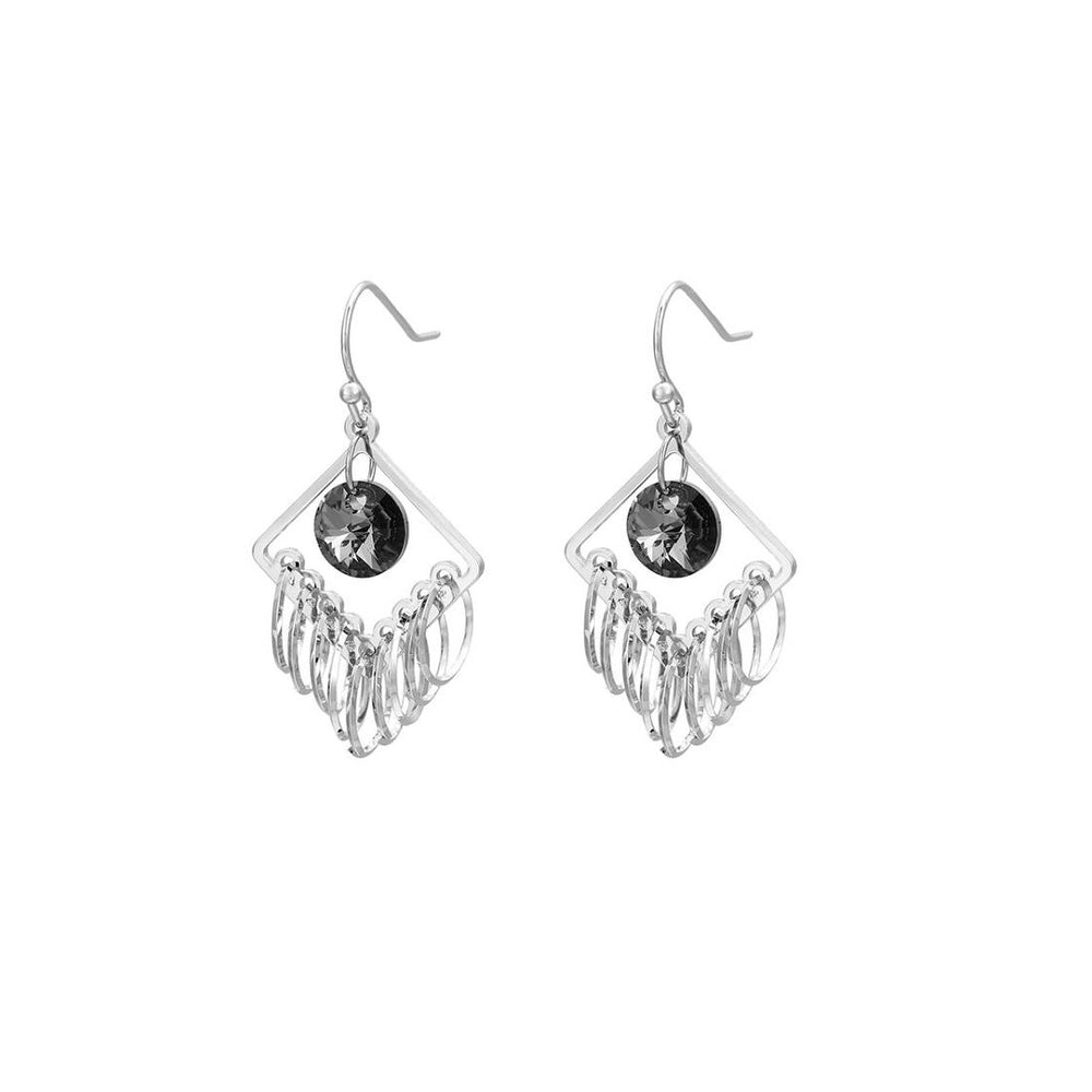 Silvertone Geometric Drop Earrings with Silvernight Swarovski Crystals