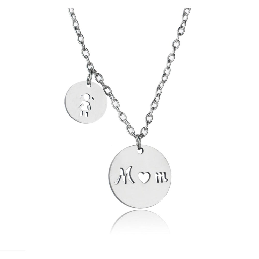 Silvertone Girl Mom Pendant Necklace - White