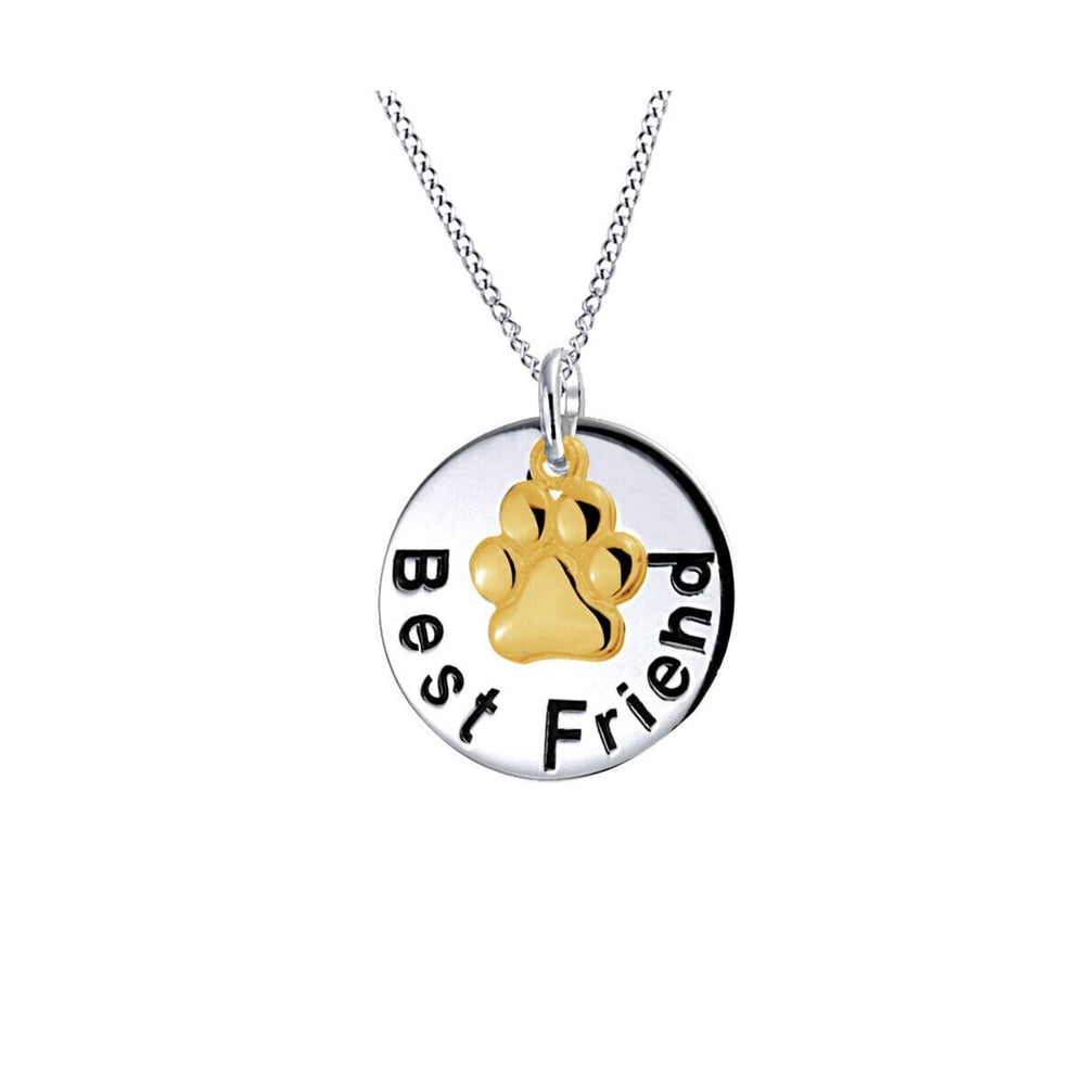 Silvertone Goldtone Best Friend Pendant With Paw Print - White