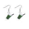 Silvertone Green Bubble Tea Drop Earrings