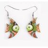 Silvertone Green Mosaic Fish Drop Earrings