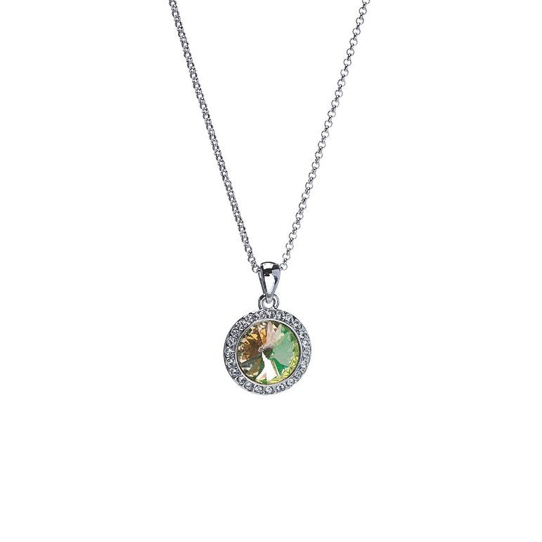 Silvertone Halo Pendant Necklace with Swarovski Crystal - White