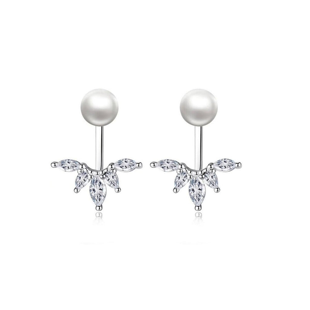 Silvertone Imitation Pearl Crystal Marquis Earrings